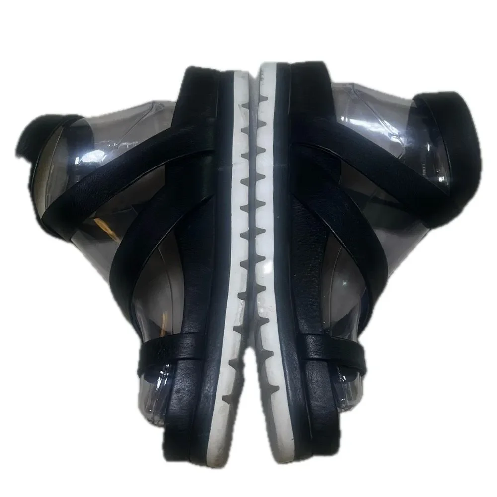 J Slides NYC Black Leather Sandals White Bottom Size 7.5